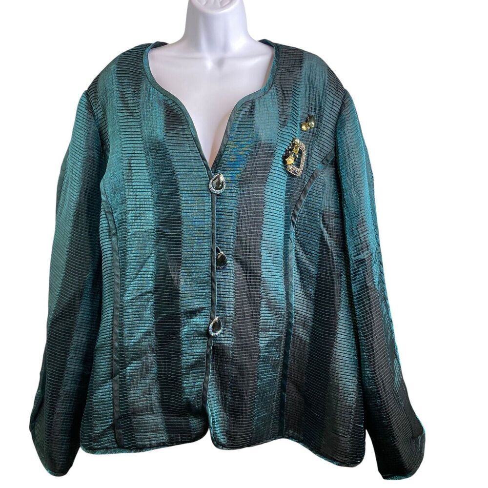 Moshita Couture Women's Iridescent Green‎ Evening Jacket Size 24 Ornate Buttons